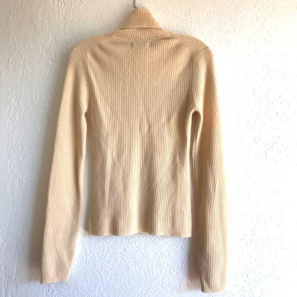 Naadam Cashmere Ribbed Turtleneck Pale Yellow Fitted Sweater Medium - Picture 2 of 9